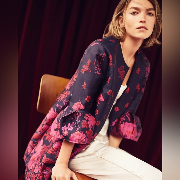 NWT Anthropologie Floral Flutter-Sleeve Coat - Picture 5 of 16